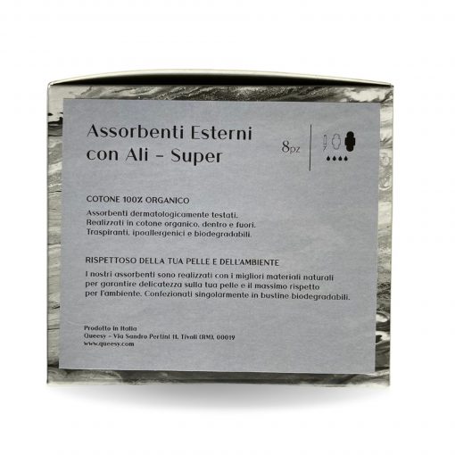 eco assorbenti compostabili in cotone organico Queesy super