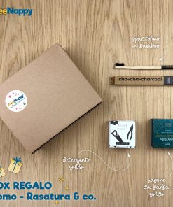 box regalo uomo con prodotti eco e bio per la rasatura e l'igiene personale