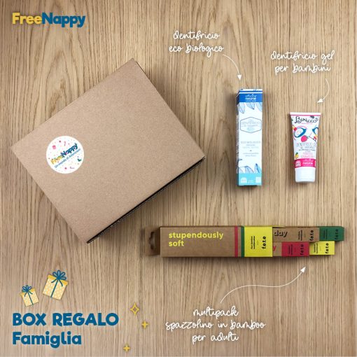 box regalo famiglia con prodotti eco e bio per l'igiene orale