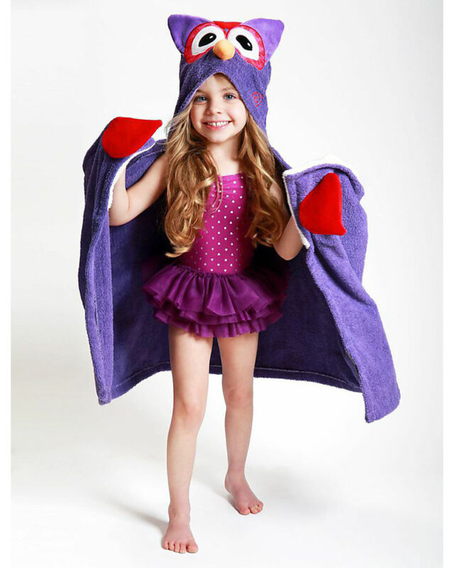 asciugamano bimbi con cappuccio e fantasia di gufo 100% cotone