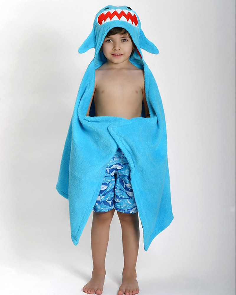 asciugamano bimbi con cappuccio e fantasia di squalo 100% cotone